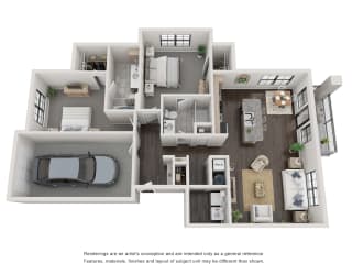 B4.1 Floorplan - 2 bed 2 bath 1233 sq ft