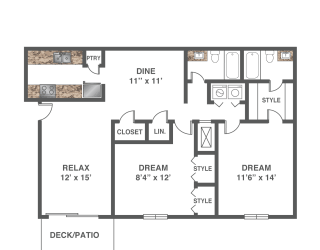 Floor Plan 2 Bed 2 Bath - Renovated