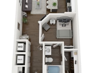 this is a 3d floor plan of a 1 bedroom apartment at the biltmore apartments