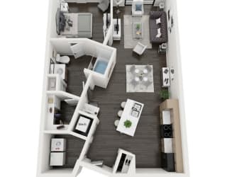 this is a 3d floor plan of a 824 square foot 1 bedroom apartment at the