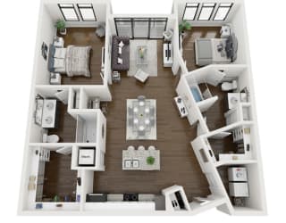 a 3d rendering of our 1 bedroom apartment at the crossings at white marsh apartments in white