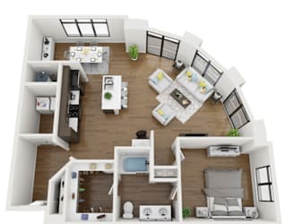 this is a 3d floor plan of a 554 square foot 1 bedroom apartment at the