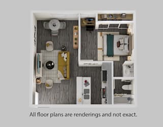 A floor plan of a room with furniture and appliances.