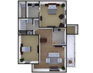 Two Bedroom Two Bath Floor Plan