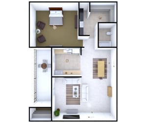 1 Bedroom 1 Bath Floor Plan