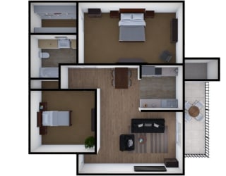 Two Bedroom One Bath Floor Plan