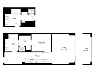 Floor Plan West Half 1 Bedroom - 1 Bath | Aj7