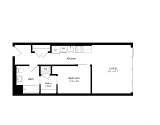 Floor Plan West Half 1 Bedroom - 1 Bath | Aj7b