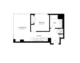 Floor Plan West Half 1 Bedroom - 1 Bath -Aj2