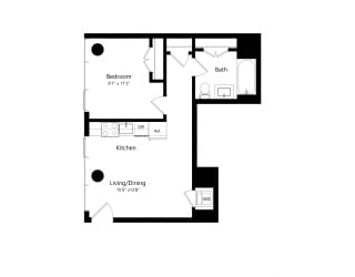 Floor Plan West Half 1 Bedroom - 1 Bath -Aj1