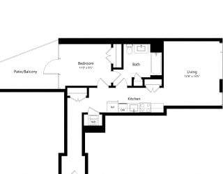 Floor Plan West Half 1 Bedroom - 1 Bath | A04