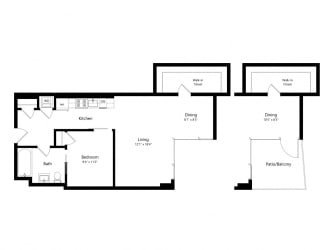 Floor Plan 1205 Collection 1 Bedroom - 1 Bath -A14