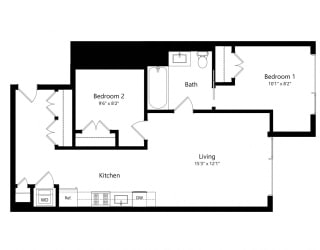 Floor Plan 1205 Collection 2 Bedroom - 1 Bath -Bj5