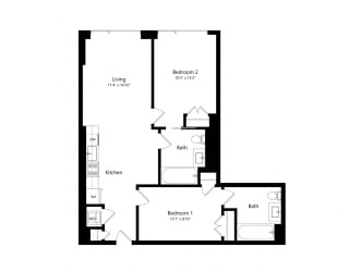 Floor Plan 1205 Collection 2 Bedroom - 2 Bath -B02