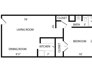 1 bed 1 bath floor plan at Postmark at Littleton, Colorado, 80120