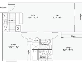 Floor Plan 2 Bed 2 Bath