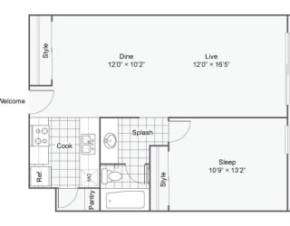 Floor Plan 1 Bed 1 Bath