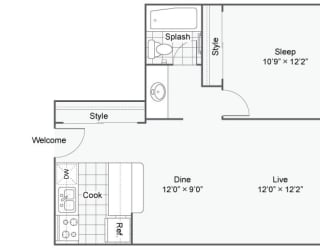 Floor Plan Renovated 1 Bed 1 Bath