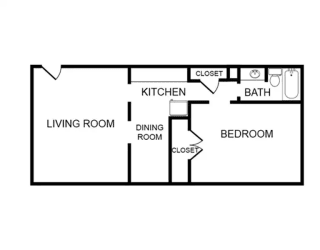 Studio 1 bath floor plan B at Postmark at Littleton, Colorado