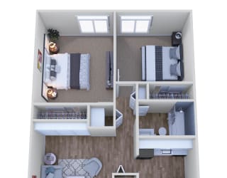 2 Bed 1 Bath Floor Plan at The Wesley Apartments, Denver, CO 80222