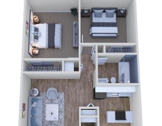 2 Bedroom 1 Bath Floor Plan at The Wesley Apartments, Denver, CO