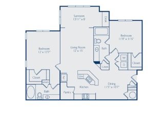 Floor Plan Two Bedroom Two Bath w Sunroom