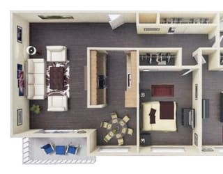 a floor plan of a house with a bedroom and a living room