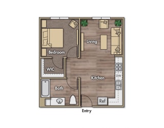 1 bedroom 1 bathroom floor plan. 521 square feet