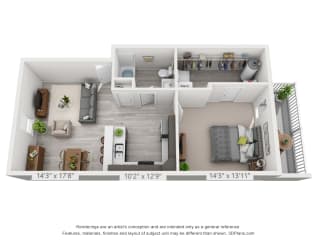 Floor Plan 1 Bedroom Second Level - 760sf