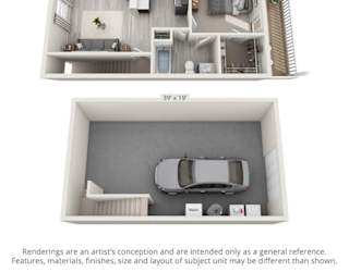 Floor Plan 1 Bedroom with Garage - 760sf