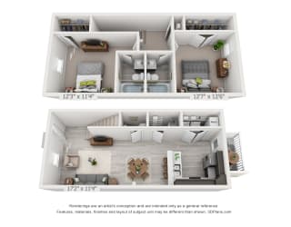 Floor Plan 2 Bedroom, 2.5BA Townhome