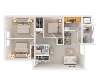 Three Bedroom Floor Plan at New Carrollton Woods, Riverdale, MD, 20737