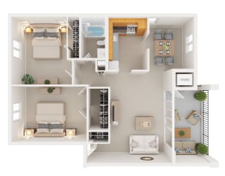 Two Bedroom Deluxe Floor Plan  at New Carrollton Woods, Maryland, 20737