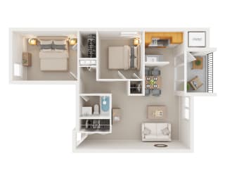 Two Bedroom Floor Plan at New Carrollton Woods, Riverdale