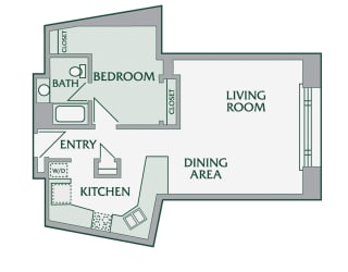Floor Plan 1 Bedroom, 1 Bathroom - 625 SF