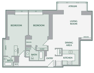 Floor Plan 2 Bedroom, 2 Bathroom - 1120 SF