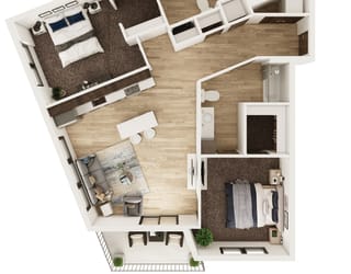 Floor Plan 2 Bedroom, 2 Bathroom - 970 SF A