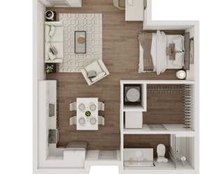 Studio One Bath 597 SF Floor Plan at Echo Park in Omaha, NE