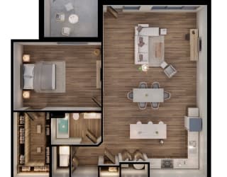 1,078 SF One Bed/One Bed Townhome Floor Plan at The Sterling at Prairie Trail North in Ankeny, IA