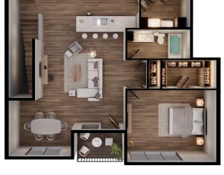 One Bed/One Bath 1,031 SF Townhome Floor Plan at The Sterling at Prairie Trail North in Ankeny, IA