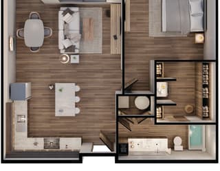 800 SF Astor One Bed One Bath Floor Plan at The Sterling at Prairie Trail North in Ankeny, IA