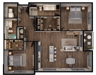 1,257 SF Coi Two Bed Two Bath Floor Plan at The Sterling at Prairie Trail North in Ankeny, IA