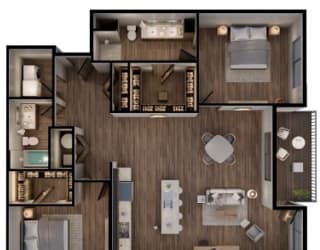a 3d drawing of a floor plan of a house