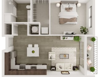 Floor Plan 1 Bedroom, 1 Bathroom - 695 SF