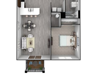 Floor Plan 1 Bedroom, 1 Bathroom - 753 SF