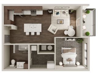 One Bed / One Bath 690 SF Floor Plan at The Westline at Flanagan Lake in Omaha, NE
