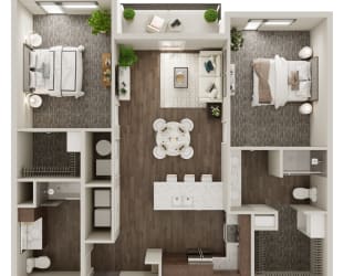 Two Bed / Two Bath 1059 SF Floor Plan at The Westline at Flanagan Lake in Omaha, NE