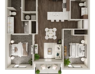 Two Bed / Two Bath 966 SF Floor Plan at The Westline at Flanagan Lake in Omaha, NE
