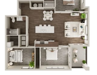 Three Bed / Two Bath 1297 SF Floor Plan at The Westline at Flanagan Lake in Omaha, NE