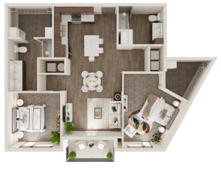 Two Bed / Two Bath 1099 SF Floor Plan at The Westline at Flanagan Lake in Omaha, NE